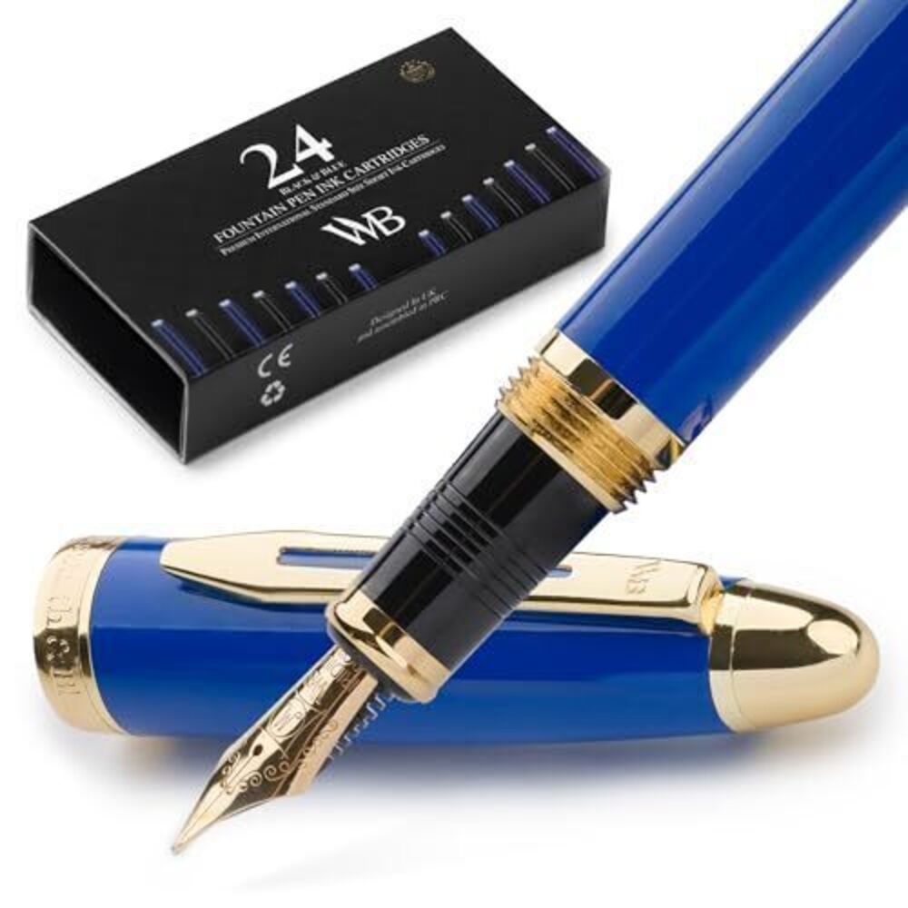 9347 Majesti Fountain Pen-Blue, Luxury Case, 24K Gold Finish; 18K Gilded